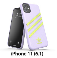 Оригинален силиконов гръб с кожа ADIDAS 3-Stripes Snap Case за Apple iPhone 11 6.1 лилав с класическо лого и 3 зелени черти